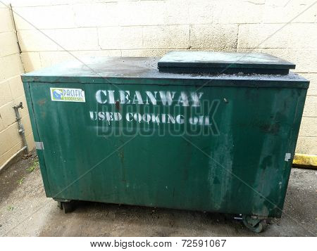 Green Tank Of Used Cooking Oil To Be Turned To Biodiesel