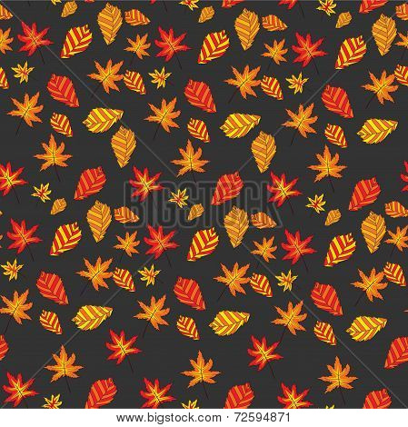 Seamless Pattern With Autumn Leaves On A Dark Background