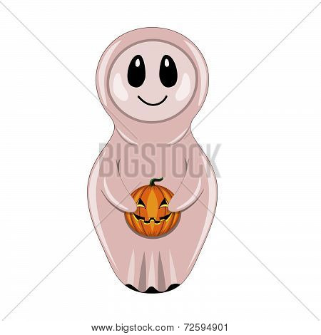 Ghost With Halloween Pumpkin In Style Of A Nested Doll