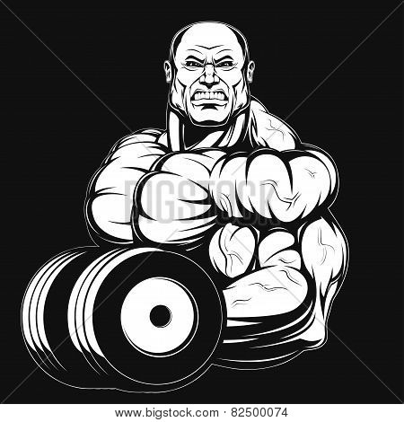 Illustration, bodybuilder with dumbbell