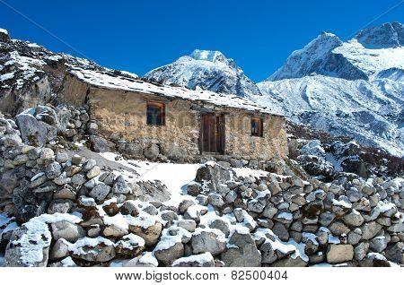 Stone cabin in the mountain, Nepal Himalaya