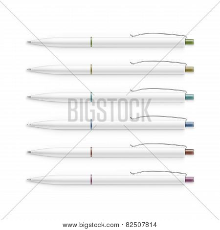 Set of Blank White Pens with Multicolored Caps