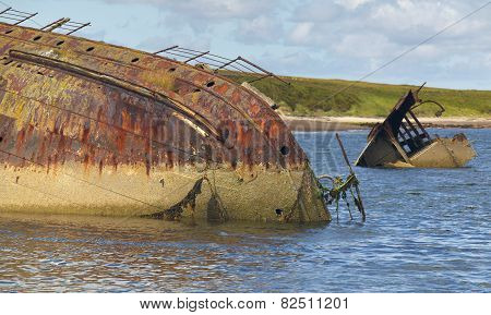 Shipwreck In Churchill Barriers. Skapa Flow. Orkney. Scotland