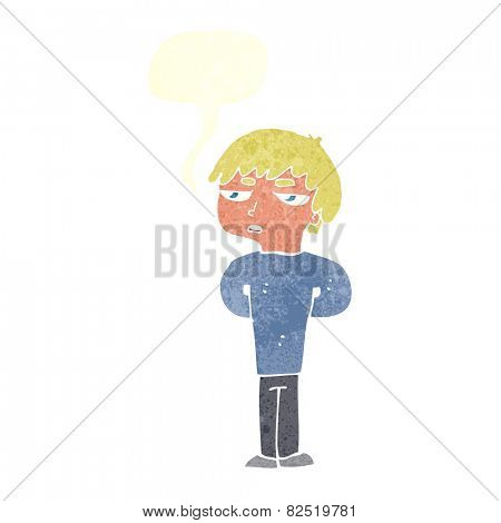 cartoon antisocial boy with speech bubble