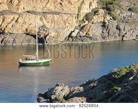 Boats On Mediterranean Bay. Spain