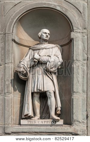 Statue Of Pier Capponi In Uffizi Alley In Florence, Italy