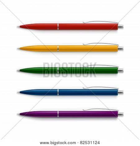 Set of Blank Multicolored Pens with Metal Caps