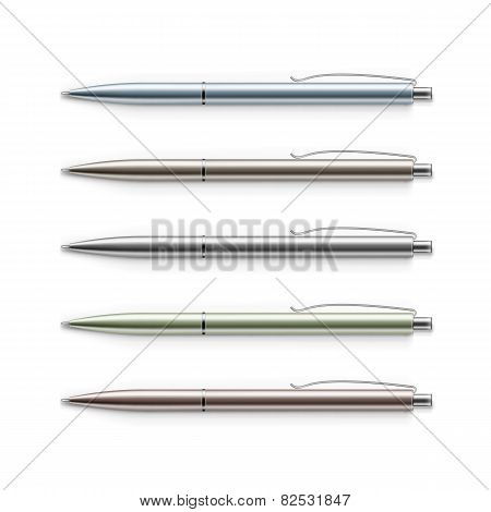 Vector Set of Blank Multicolored Metal Pens