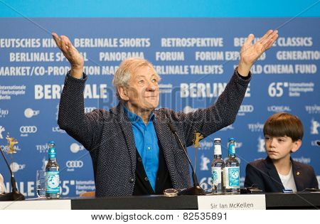 BERLIN, GERMANY - FEBRUARY 08: Sir Ian McKellen attends the 'Mr. Holmes' press conference. 65th Berlinale International Film Festival at Grand Hyatt Hotel on February 8, 2015 in Berlin, Germany.