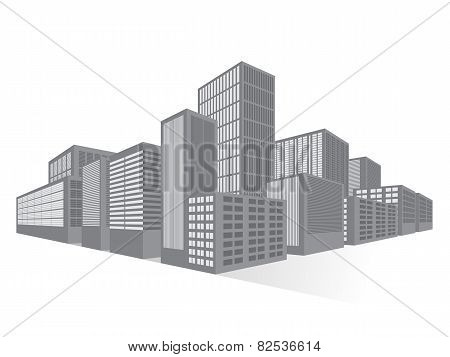 City Downtown Business District, Vector Flat Illustration