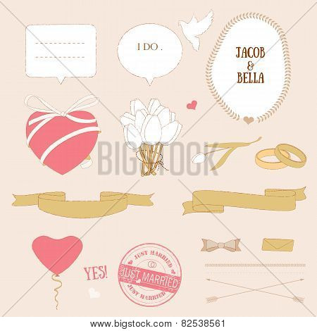 Valentine's Day Romantic Love Set, Vector Illustration