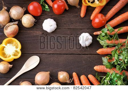 Healthy vegetables mix on the table with wooden spoon