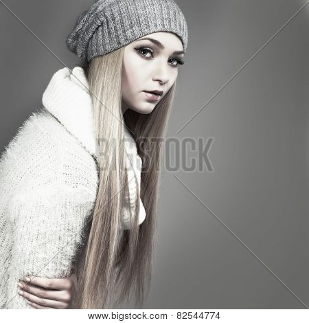 Portrait of sexual beautiful whiteheaded girl in a sportwear, is in fashion style