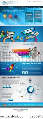Flat Style Website Template - Elegant Design for Business Layouts Template with a lot of design elements and infographics and long shadow items.