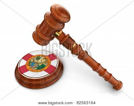 Wooden Mallet and flag Of Florida (clipping path included)