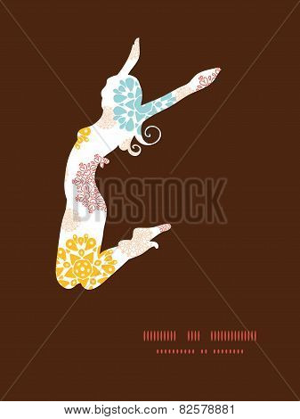 Vector abstract decorative circles stars jumping girl silhouette pattern frame