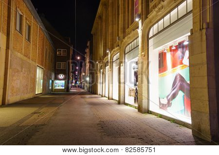 DUSSELDORF - SEP 16: Dusseldorf at night on September 16, 2014 in Dusseldorf, Germany. Dusseldorf is the capital city of the German state of North Rhine-Westphalia