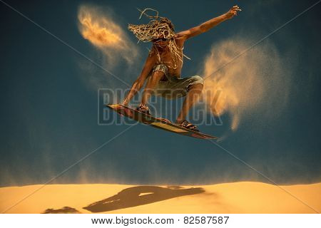 Kitesurf freestyle at sunset.