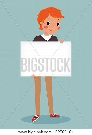 Young Man Holding Blank Sign