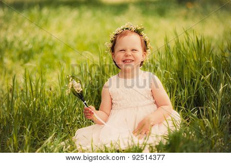 funny girl outdoors, child smiling