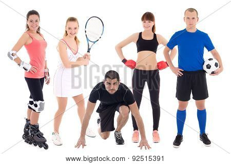 Different Sports Concept - People In Spotswear Isolated On White