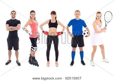 Different Sports Concept - Young People In Spotswear Over White