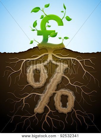 Growing Pound Sign As Plant With Leaves And Percent Sign As Root