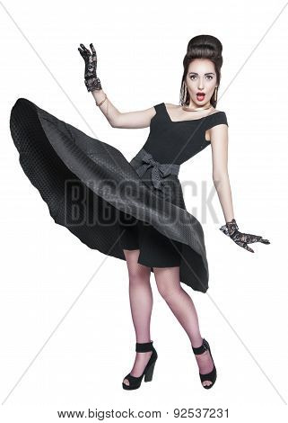 Young Beautiful Woman In Retro Pin-up Style With Fluttering Dress