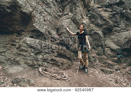 Climber Standing Near The Rock