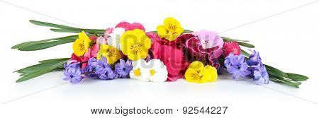 Beautiful bouquet of bright flowers isolated on white