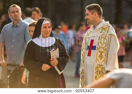 KRAKOW, POLAND - JUN 4, 2015: During the celebration the Feast of Corpus Christi (Body of Christ) also known as Corpus Domini, is a Latin Rite celebrating belief in the body and blood of Jesus Christ.