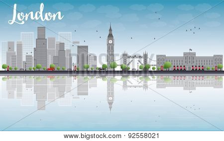 London skyline with skyscrapers and clouds Vector illustration
