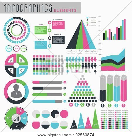 A big set of various colorful infographic elements for business reports and professional presentation.