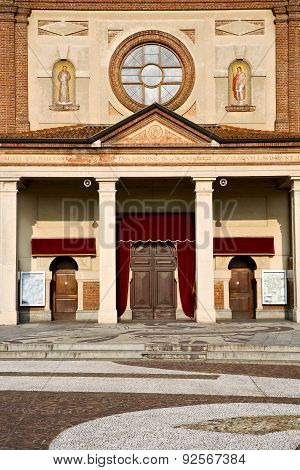 Church  In  The Parabiago   Brick Tower Sidewalk Italy  Lombardy