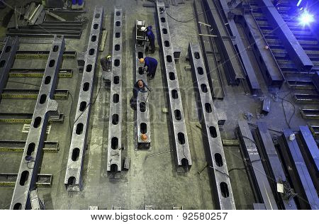 Steel Construction Beams Are Manufactured In Production Facilities Metal Factory.