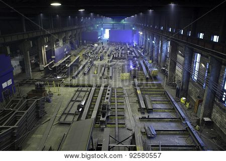 Production Steel Construction Beams In Plant Metal Structures, Production Workshop.