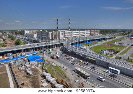 Top View Of Unfinished Construction Viaduct Transportation, Saint Petersburg, Russia.