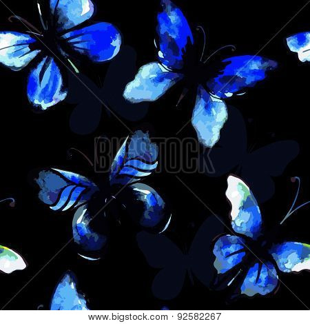 Flying watercolor butterfly seamless pattern. Vector background.