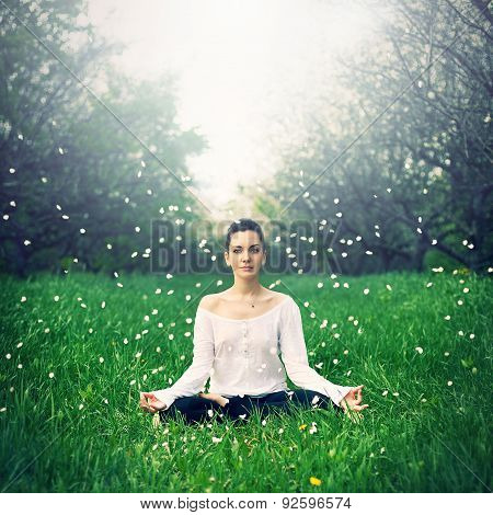 Beautiful Girl Is Engaged In Yoga In The Forest