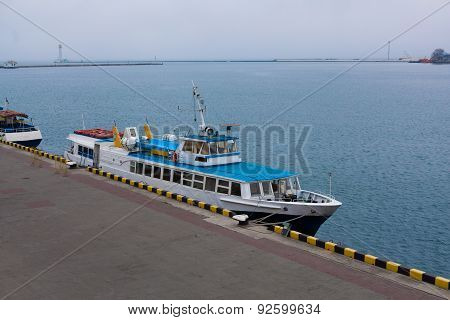 Passenger Ship Anchored In Port