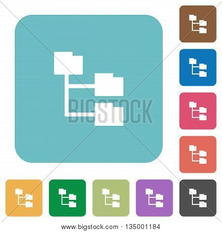 Flat folder structure icons on rounded square color backgrounds.