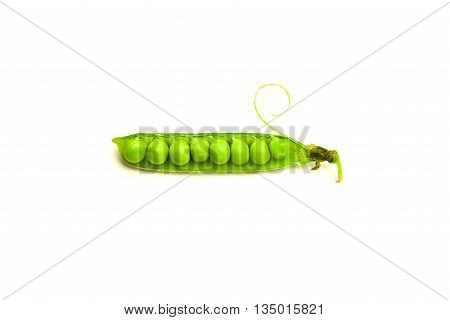 Pea pod and pea seeds on over white