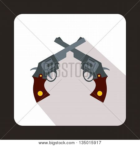 Revolvers icon in flat style with long shadow. Weapons symbol
