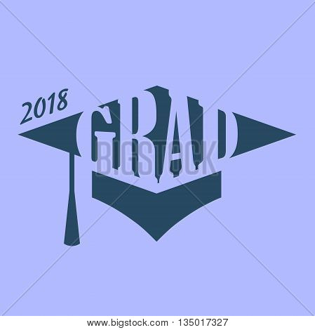 Purple and Blue 2018 Grad Vector Graphic with Graduation Cap and Tassel