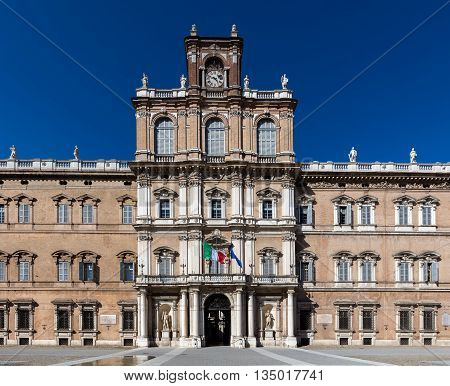 MODENA ITALY - APRIL 27 2016: Ducal Palace of Modena was the residence of the Este Dukes of Modena between 1452 and 1859. It currently houses the Italian Military Academy.