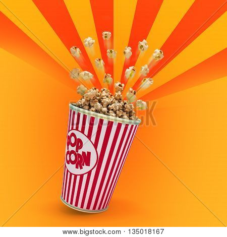Popcorn In A Striped Red Glass Flies 3D Render