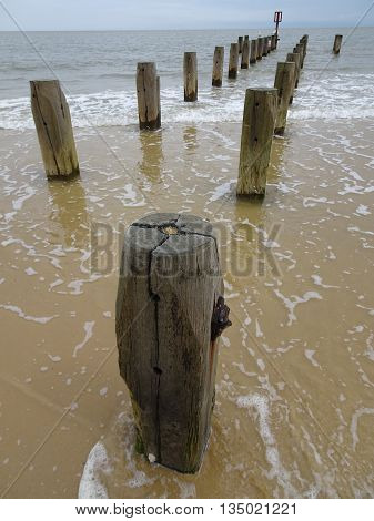 Beach groins seascape photographed at Lowestoft in Norfolk