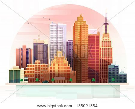 Urban City landscape. Stylized vector illustration of a city