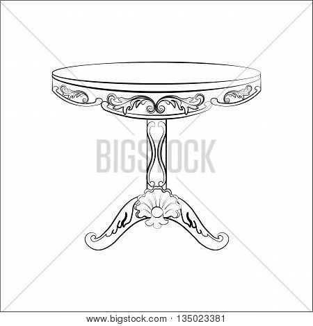 Elegant imperial classic round table in rococo style with luxurious ornaments. Vector