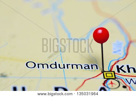 Omdurman pinned on a map of Sudan